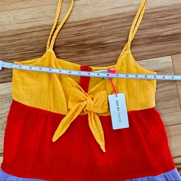 See By Chloe Ruffled Bow Braided Strap Colorblock Tank NWT - Picture 8 of 12